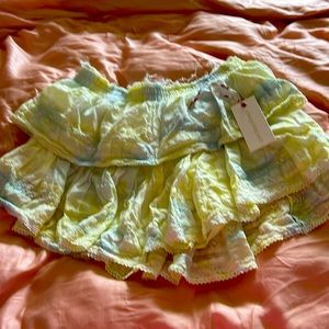 LoveShackFancy ruffle skirt M blue yellow hand dyed